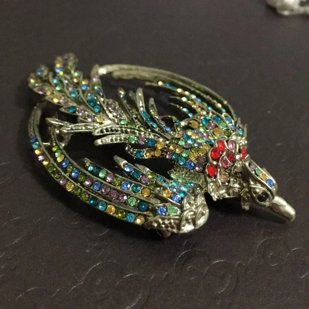 🖤VTG💕Multicolor stone Phoenix 🐦‍🔥 brooch - Picture 7 of 12